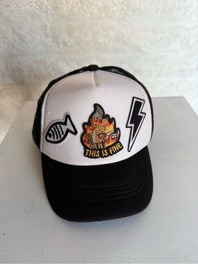 ‘This Is Fine' Patch Trucker Hat - Black & White